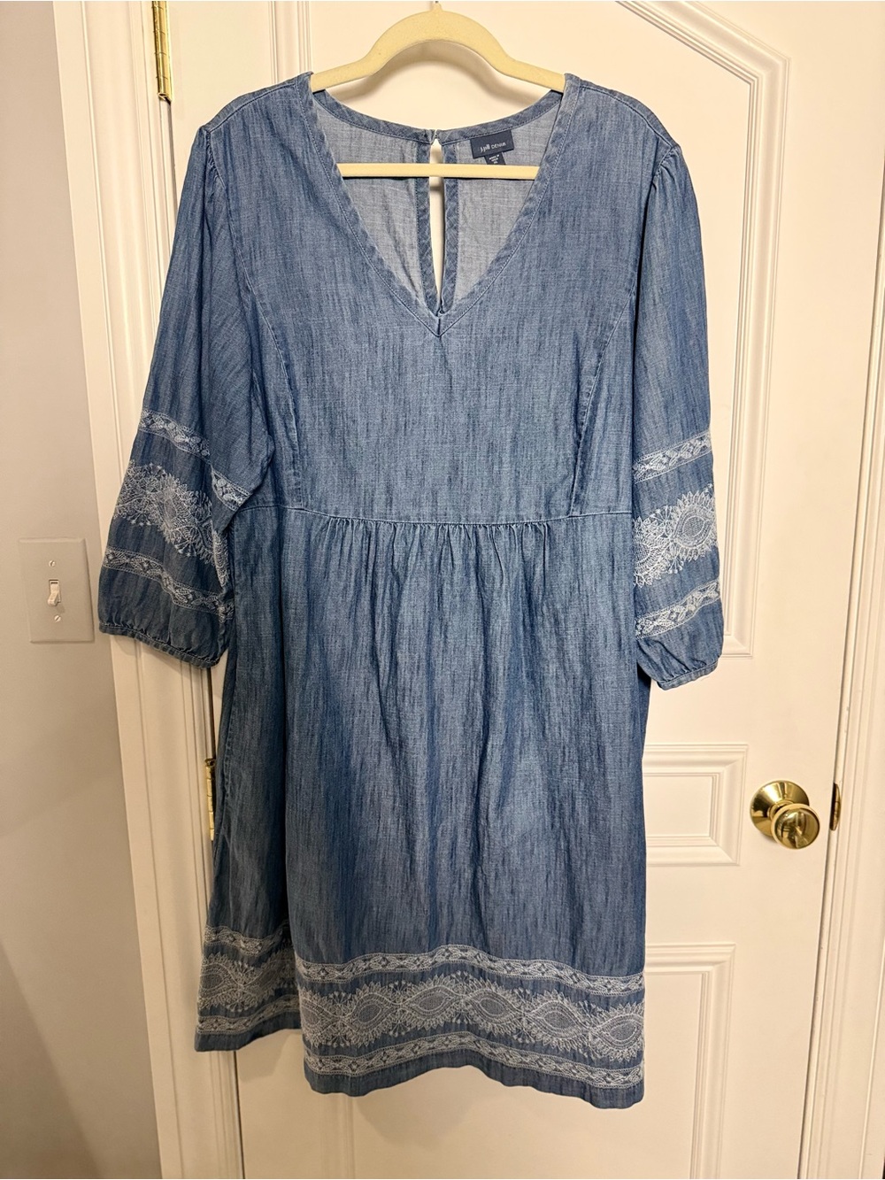 J.Jill Denim Chambray Embroidered Boho Midi Dress XL